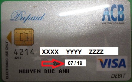 mặt trước thẻ VISA