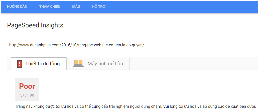 Điểm số Pagespeed Insights