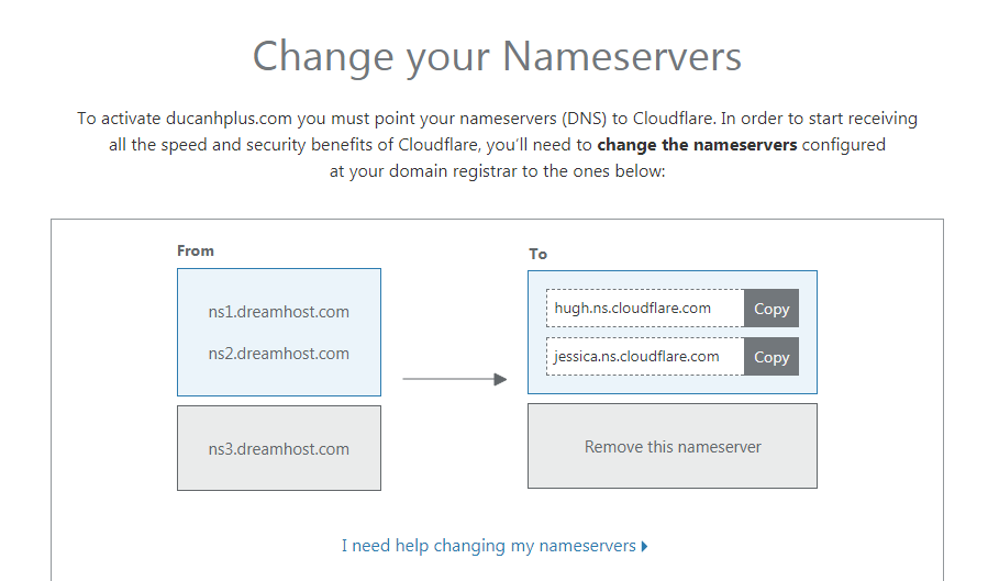 thay đổi nameserver cũ sang nameserver của CloudFlare