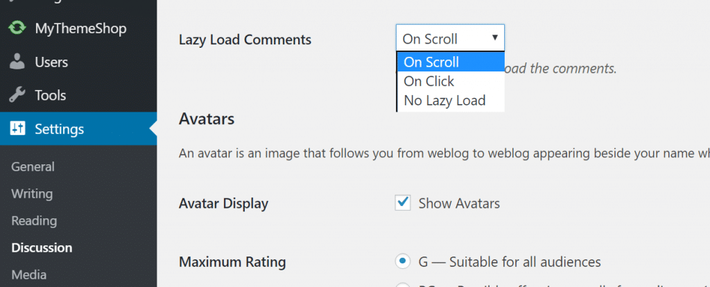 tùy chọn cho phần bình luận lazy load của WordPress