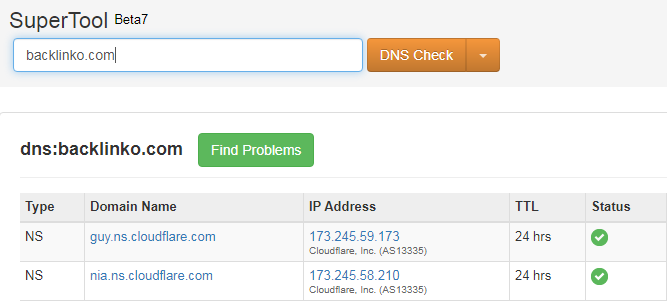 Backlinko dùng DNS của CloudFlare