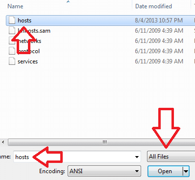 Chọn All Files rồi tìm đến file hosts