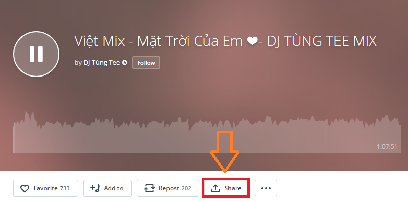 click vào nút chia sẻ trên MixCloud
