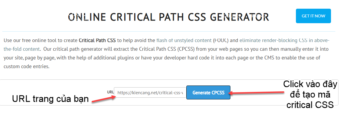 tạo critical CSS bằng pegasaas