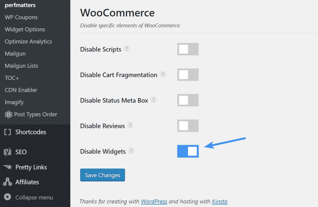 Vô hiệu hóa các widget của WooCommerce