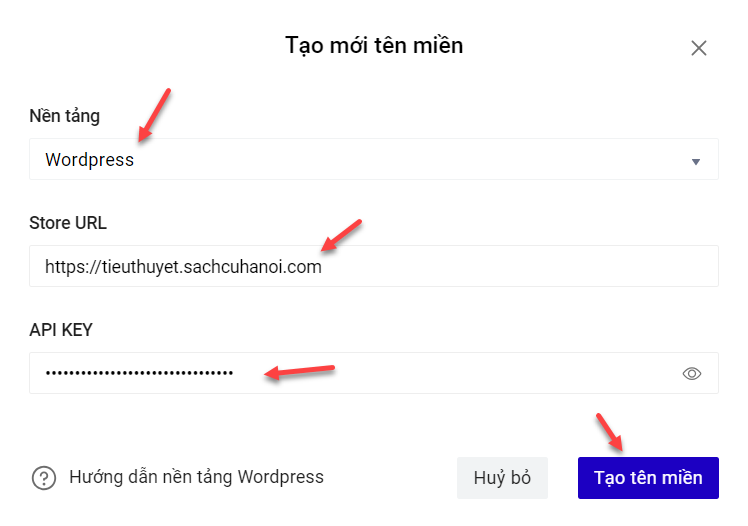 Chọn nền tảng và URL lưu trữ landing page
