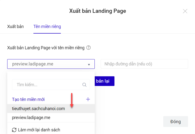 Chọn nơi xuất bản landing page