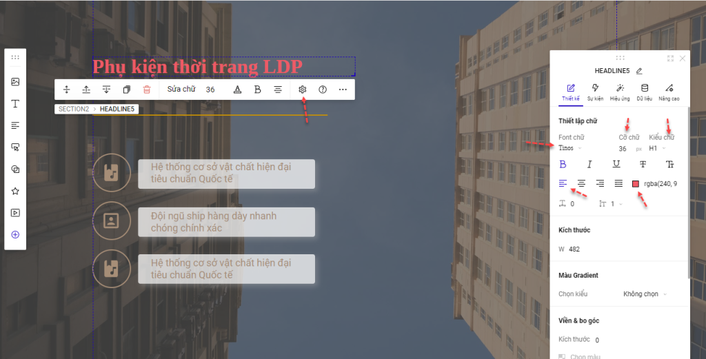 Điều chỉnh văn bản trong LadiPage