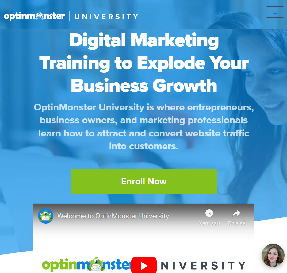 Trang landing page của OptinMonster