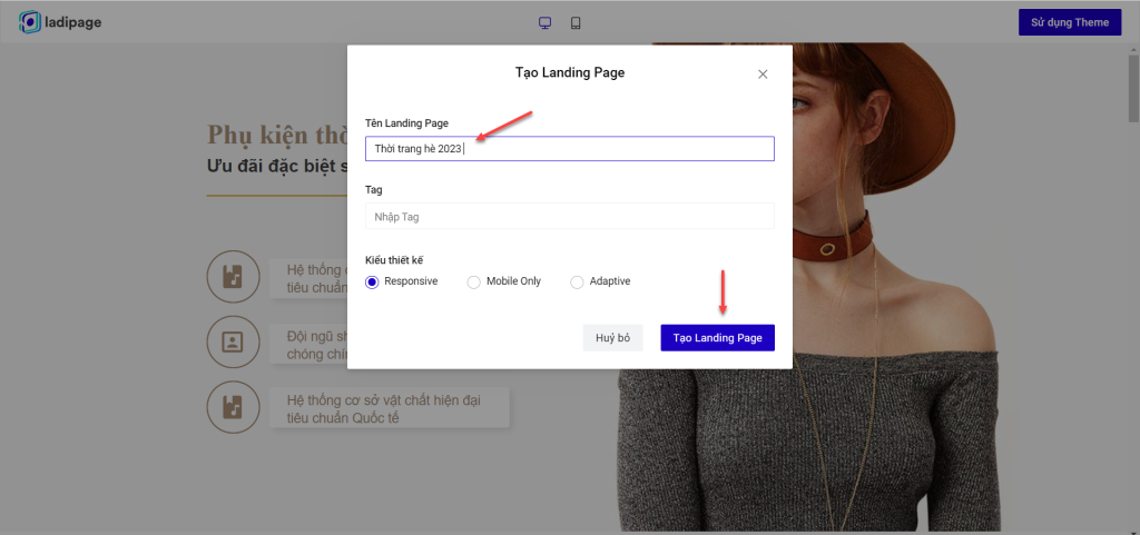 Nhập tên Landing Page