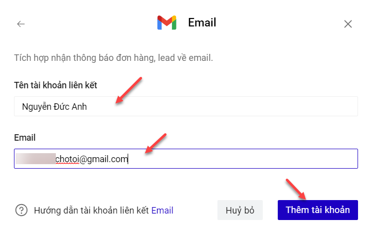 Nhập thông tin tên tài khoản email của bạn