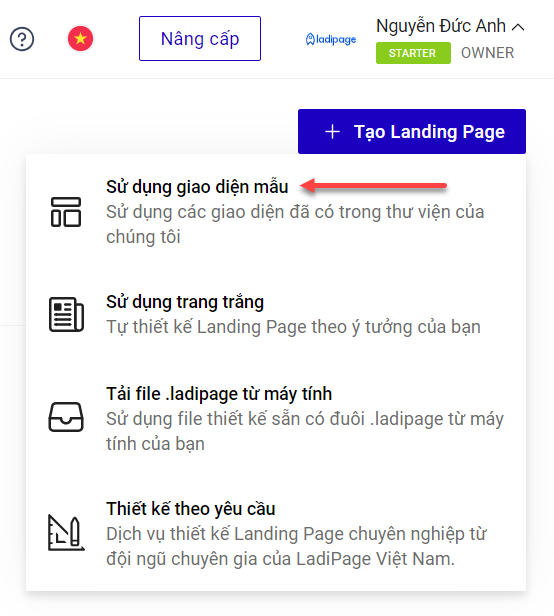 Chọn sử dụng giao diện mẫu