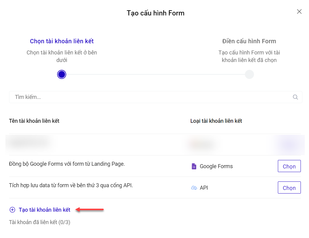 Tạo tài khoản liên kết
