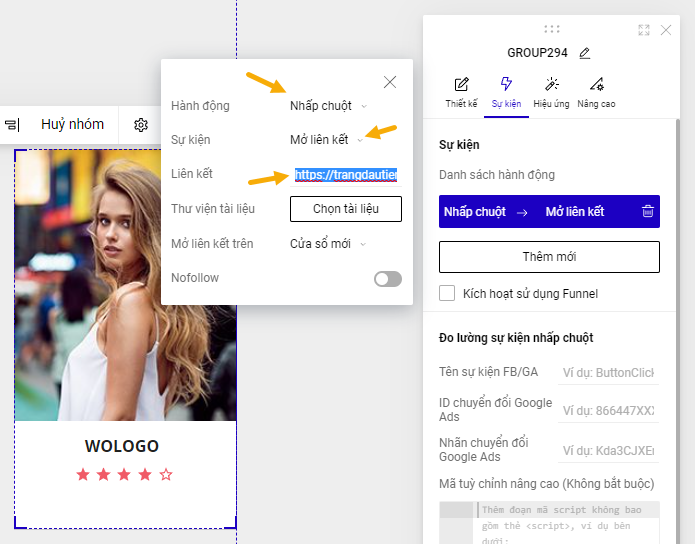Thêm liên kết cụ thể