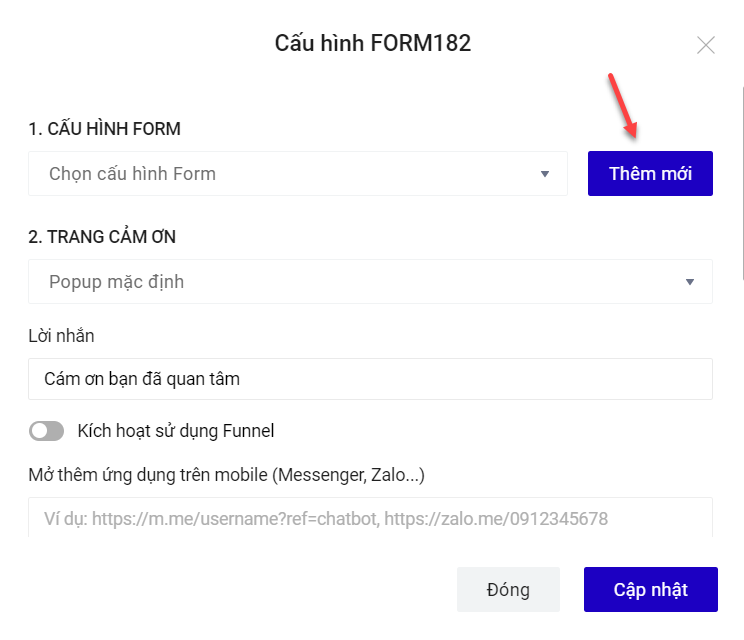 Thêm mới ở phần Cấu hình form