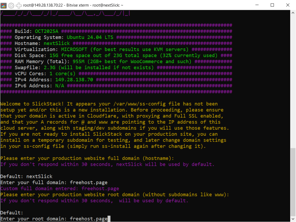 Nhập full và root domain