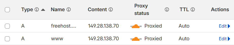 Nhập 2 bản ghi A, và bật đám mây vàng