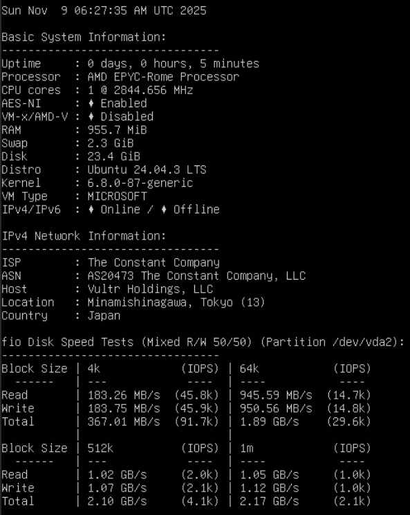 CPU & Tốc độ đọc ghi VPS ở Nhật