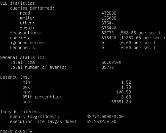Kết quả kiểm tra thao tác với database bằng sysbench