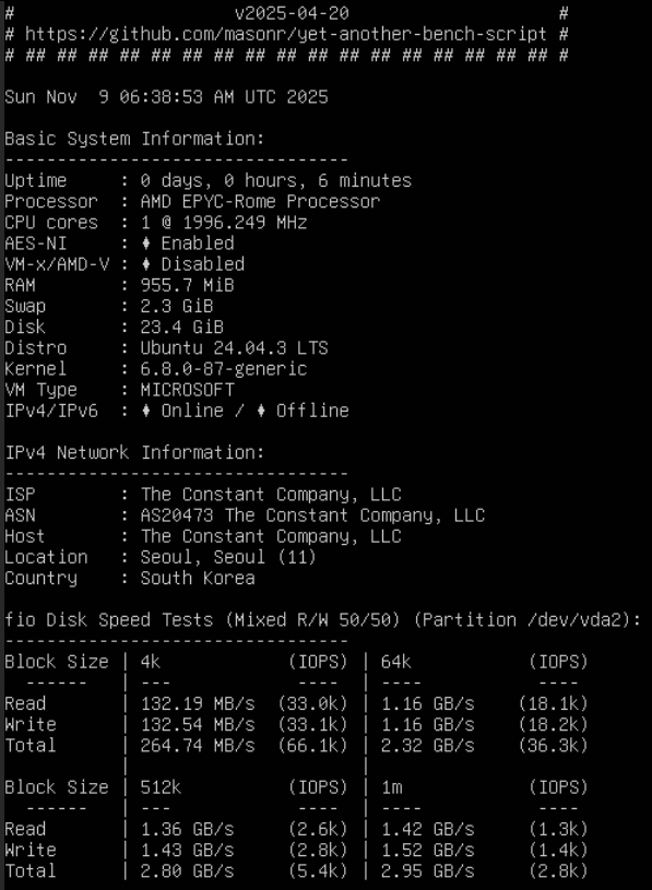 CPU & Tốc độ đọc ghi VPS ở Hàn