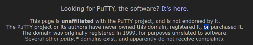 putty.org thông báo họ không liên quan đến phần mềm PuTTy