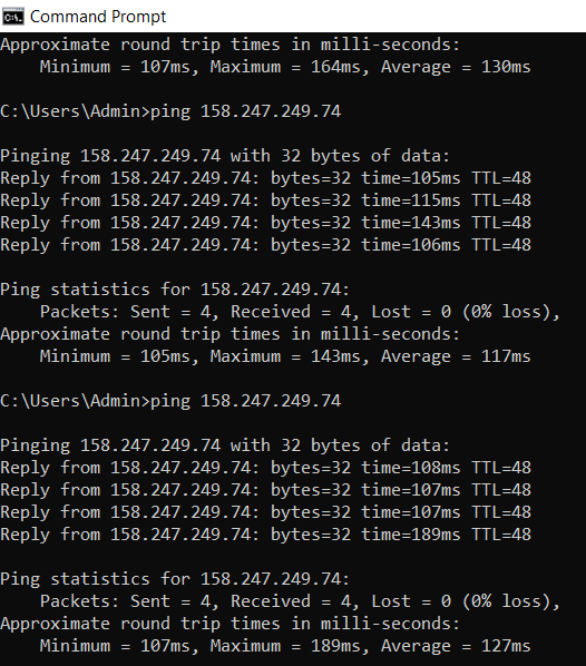 Tốc độ ping đến VPS Hàn
