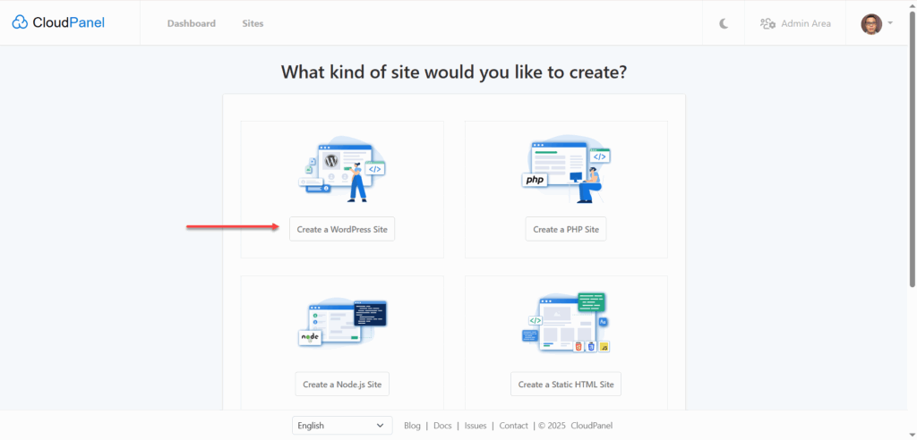 Chọn tạo WordPress