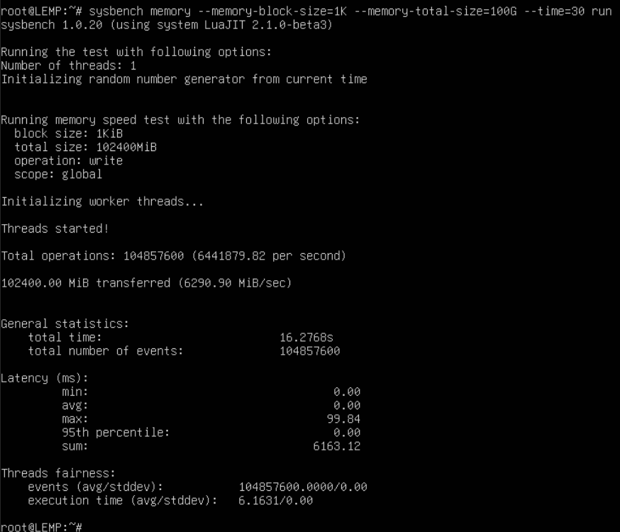 Tốc độ ghi RAM, block 1 KiB, thời gian test 30s.