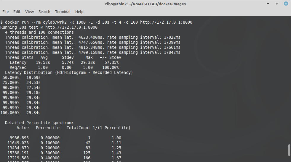 Ví dụ về kết quả trả về từ wrk2